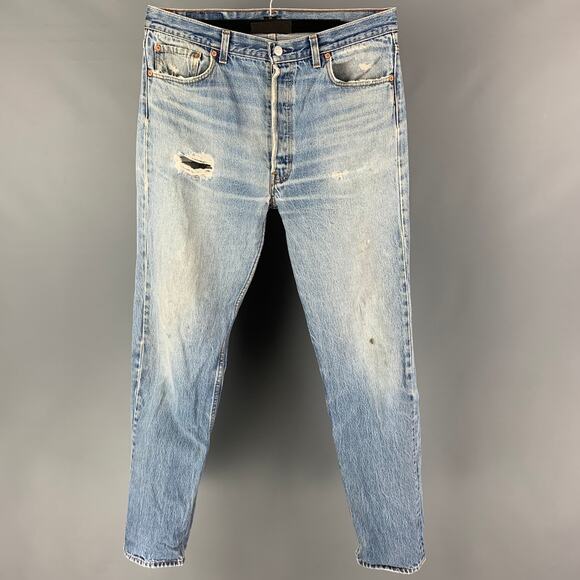 LEVI STRAUSS 501 Size 36 Blue Distressed Button Fly Jeans